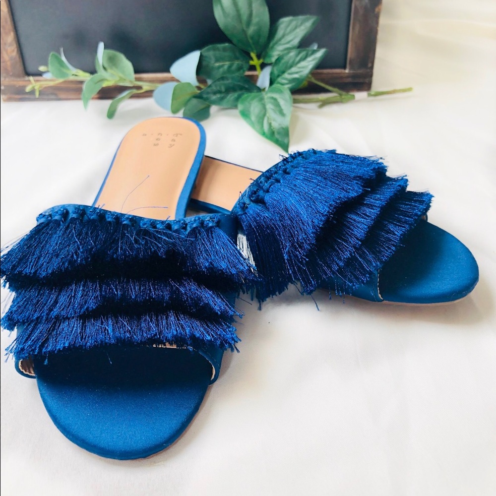 A New Day Slip on Tassel Sandals-Blue